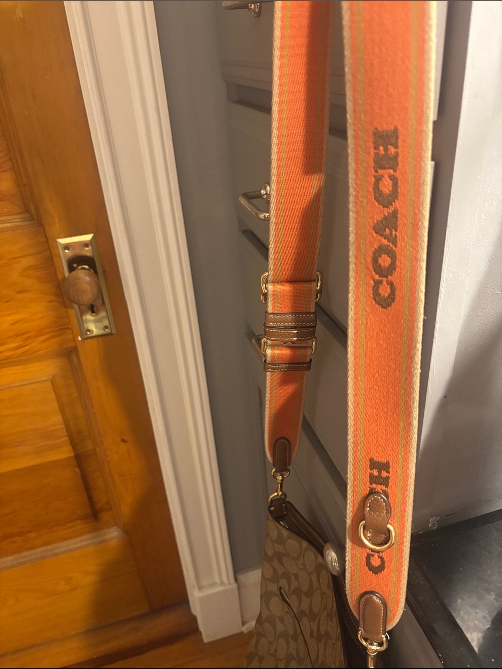 Coach Brown Signature Crossbody with Orange Strap - Picture 6 of 11
